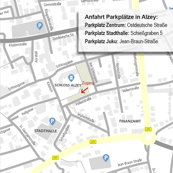 Karte, Anfahrt Parkplätze in Alzey